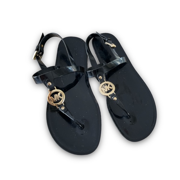 Michael Kors Shoes - Michael Kors Womens Black Jelly Sandals With Gold Accent Logo Size 8